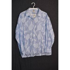 NEW Magaschoni Women's Large Floral Button Up Long Sleeve Shirt Blue NWT